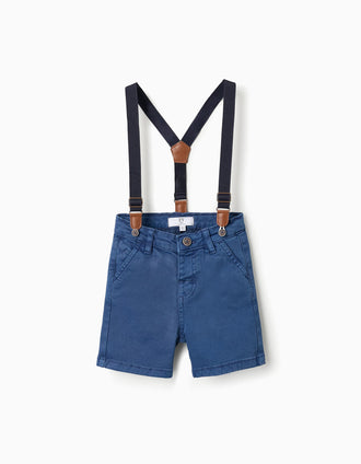 Short Chino avec Bretelles Amovibles pour Bébé Garçon, Bleu
