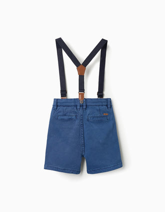 Short Chino avec Bretelles Amovibles pour Bébé Garçon, Bleu