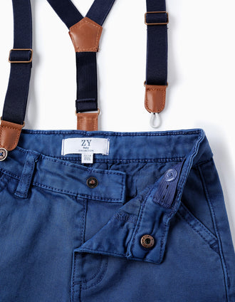 Short Chino avec Bretelles Amovibles pour Bébé Garçon, Bleu