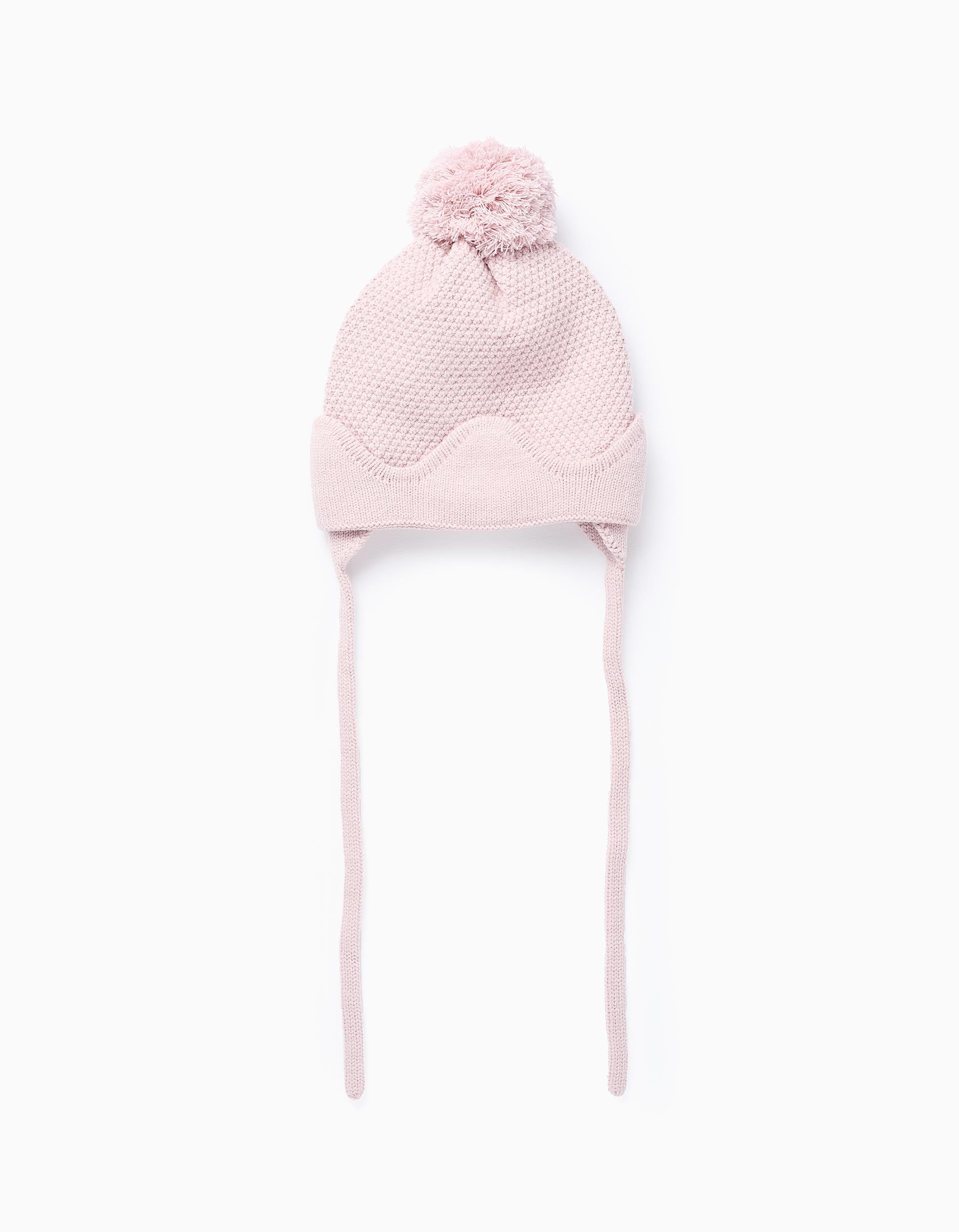 Beanie with Pompom and Wavy Hem for Baby Girls, Pink