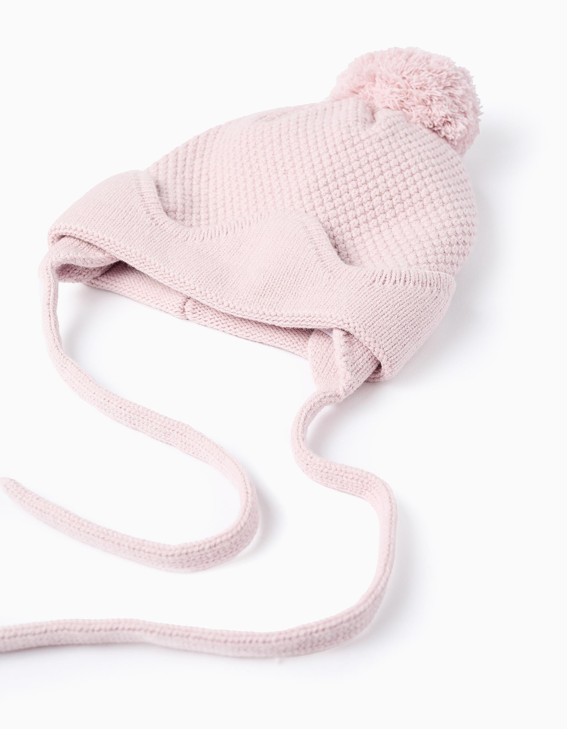 Beanie with Pompom and Wavy Hem for Baby Girls, Pink