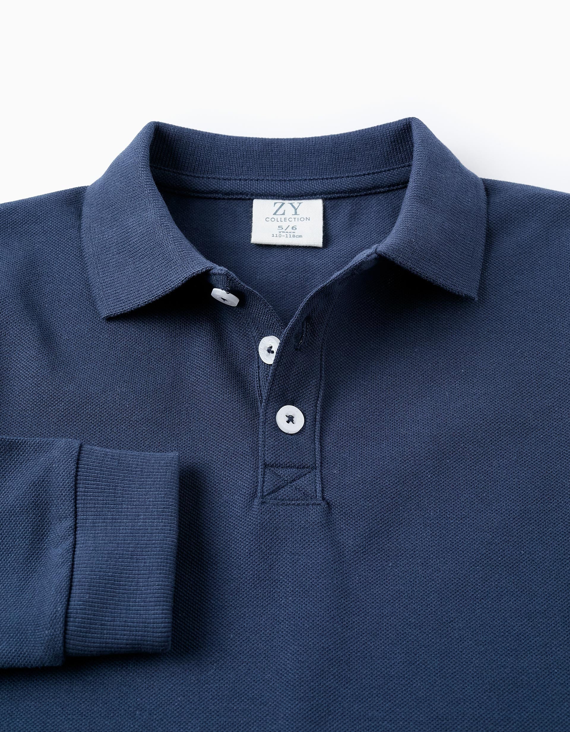 Long Sleeve Polo Shirt for Boys, Dark Blue