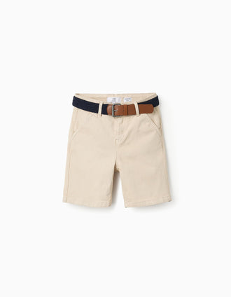 Short Chino avec Ceinture pour Garçon, Beige