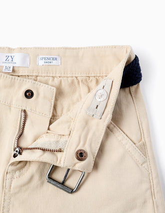 Short Chino avec Ceinture pour Garçon, Beige
