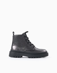 Botas Brilhantes com Fecho de Correr para Menina, Prateado/Preto
