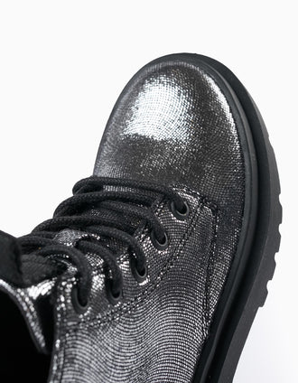 Botas Brillantes con Cremallera para Niña, Plateado/Negro