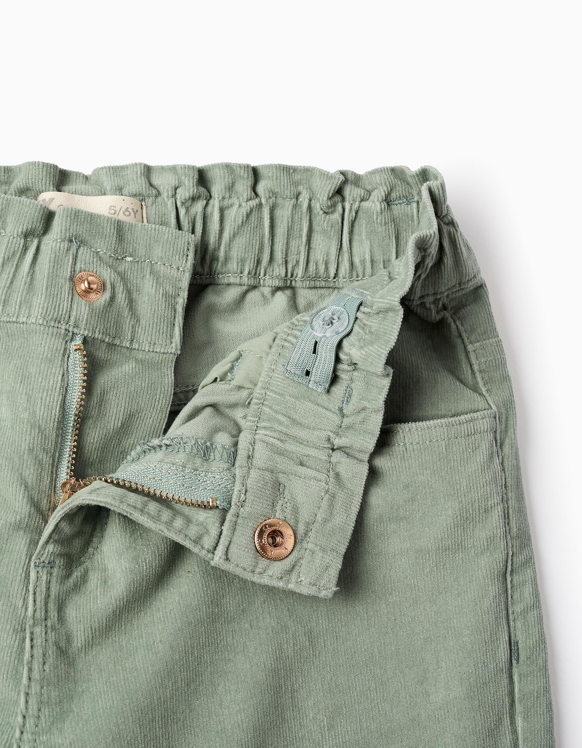 Pantalon en Velours Côtelé pour Fille 'Paperbag', Vert