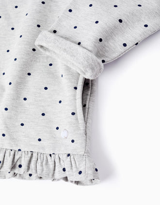 Veste à Pois avec Capuche pour Fille, Gris/Bleu Foncé