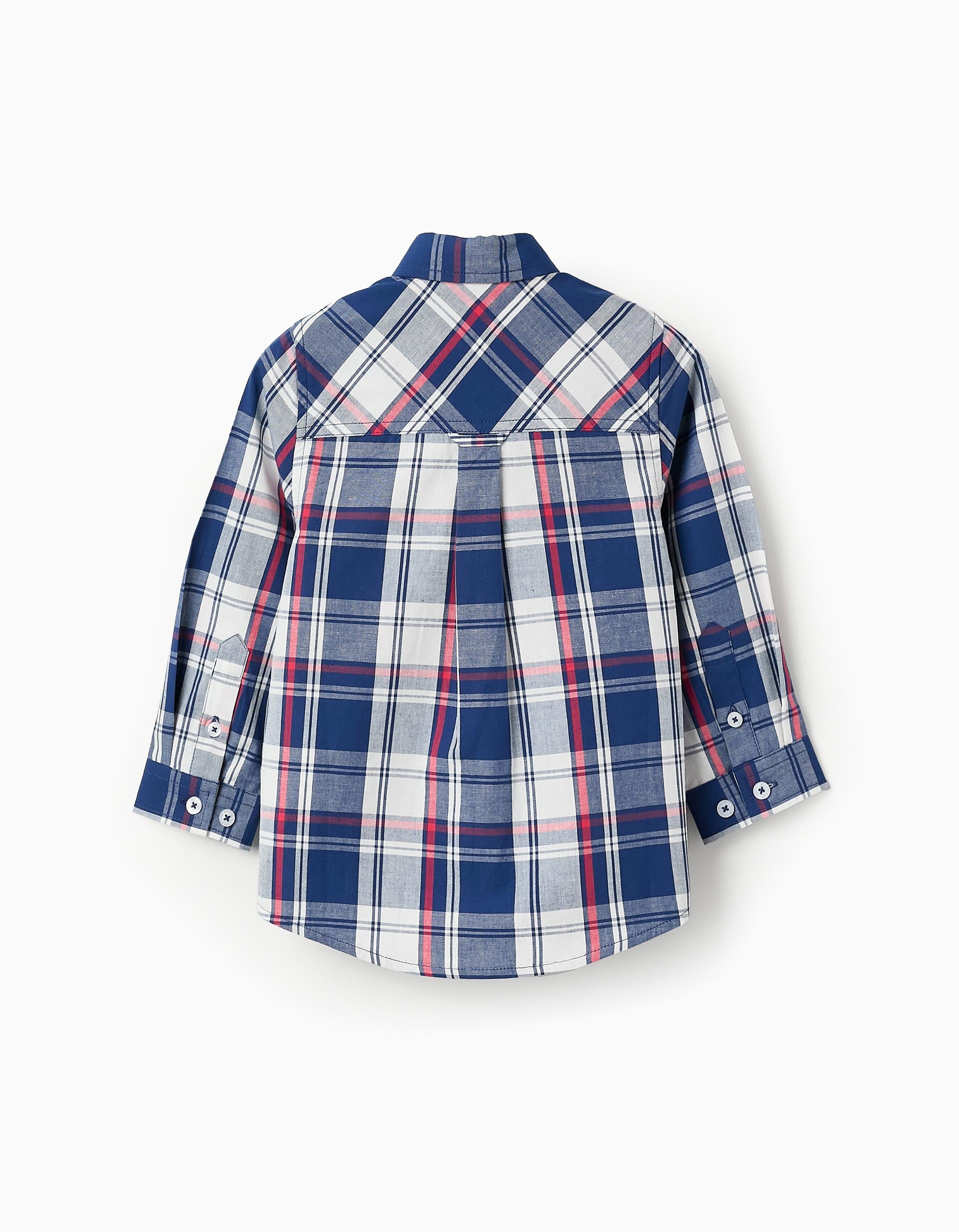 Cotton Shirt with Check Pattern for Baby Boys, Blue/Red/White