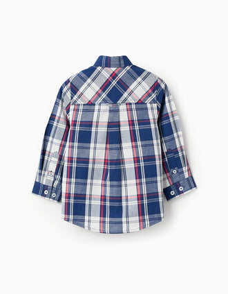Chemise en Coton à Carreaux pour Bébé Garçon, Bleu/Rouge/Blanc