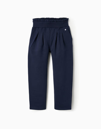 Calças Cardadas com Pinças para Menina, Azul Escuro