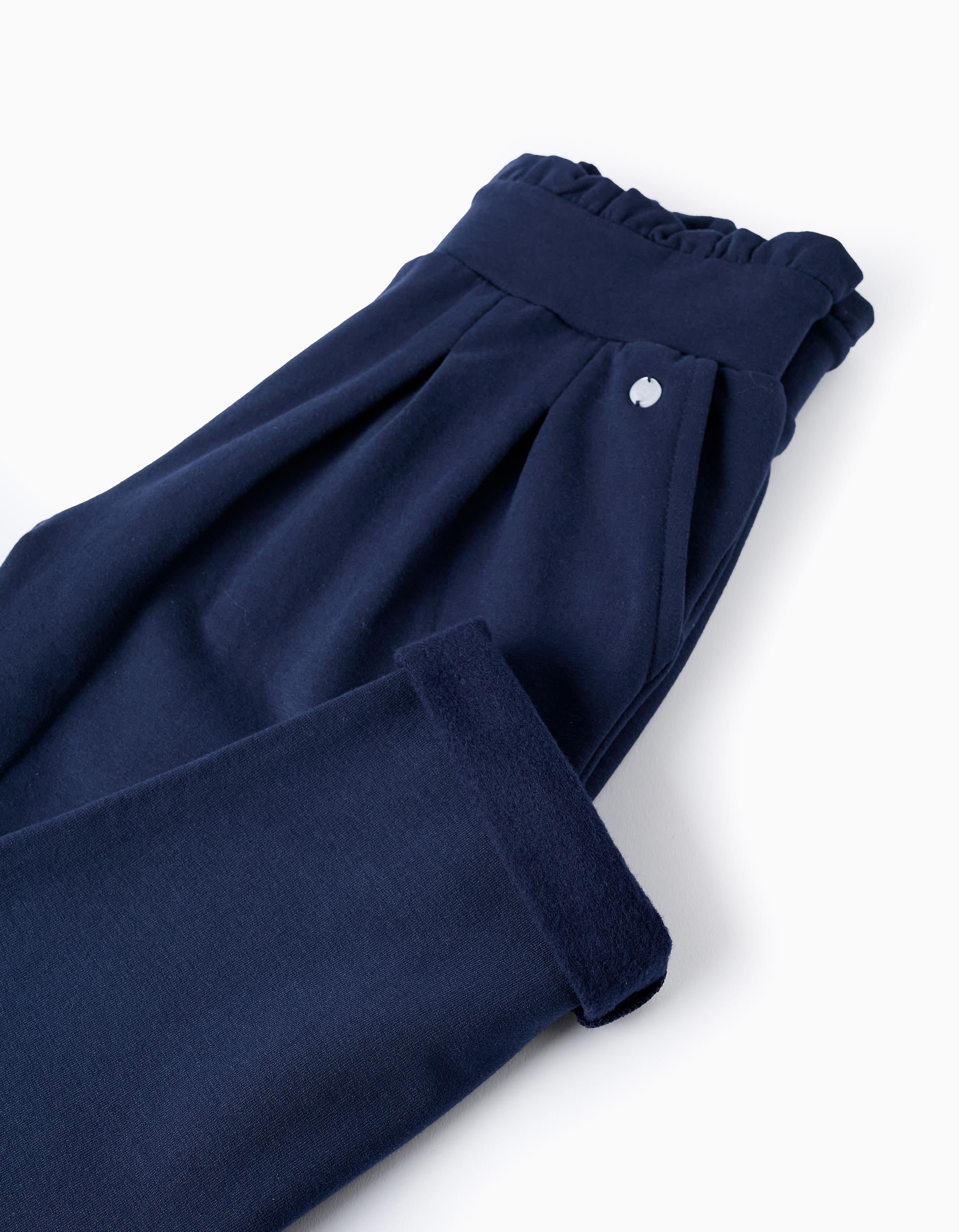 Brushed Trousers with Pleats for Girls, Dark Blue