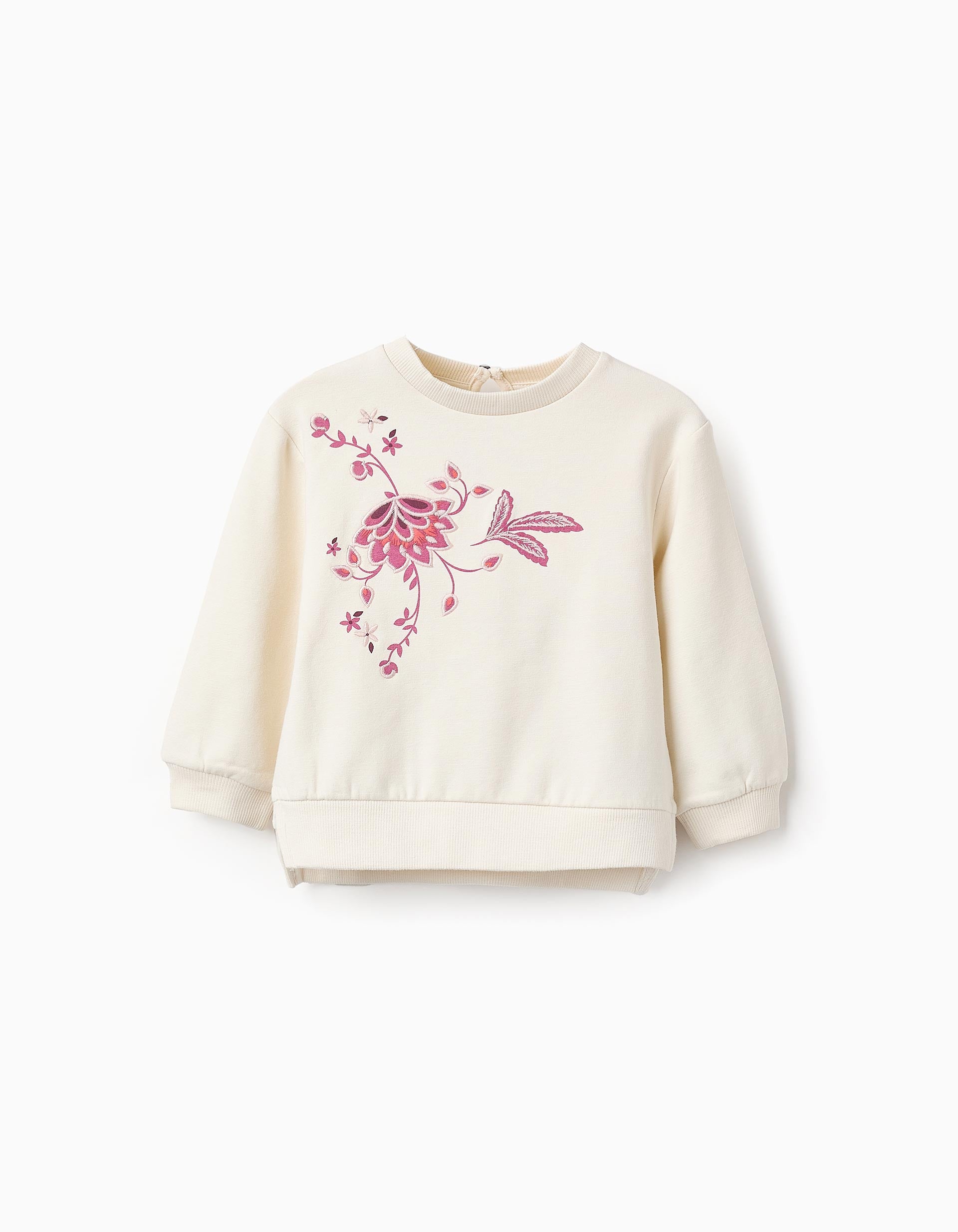 Fleece Sweatshirt with Embroidery for Baby Girls, White/Pink