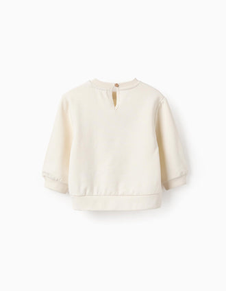 Sweat Cardada com Bordados para Bebé Menina, Branco/Rosa
