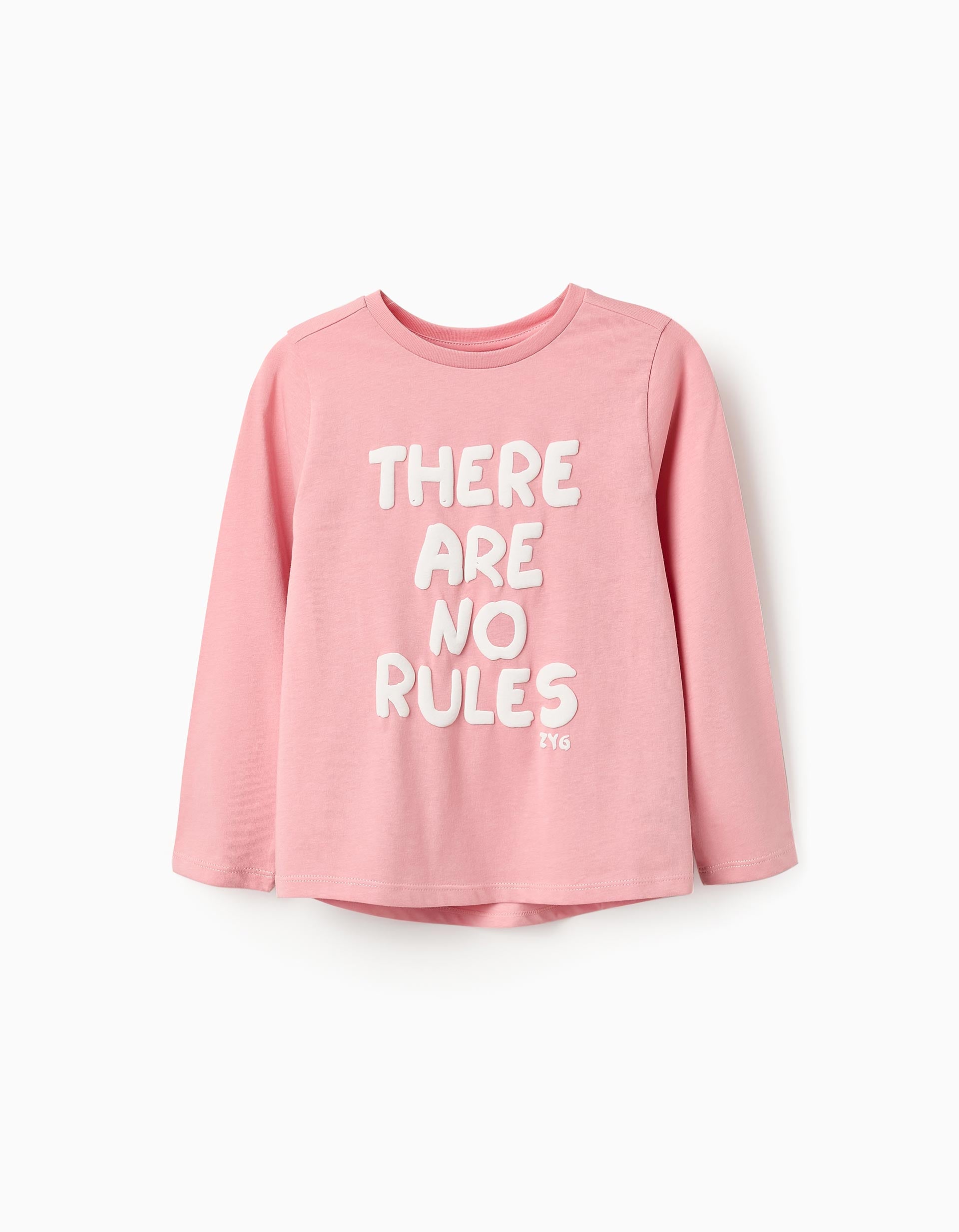 Long-sleeved Cotton T-shirt for Girls 'No Rules', Pink