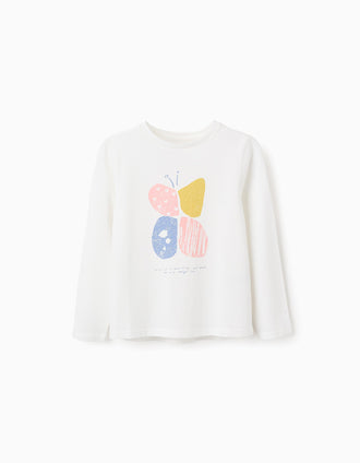 Camiseta de Manga Larga para Niña 'Mariposa', Blanco