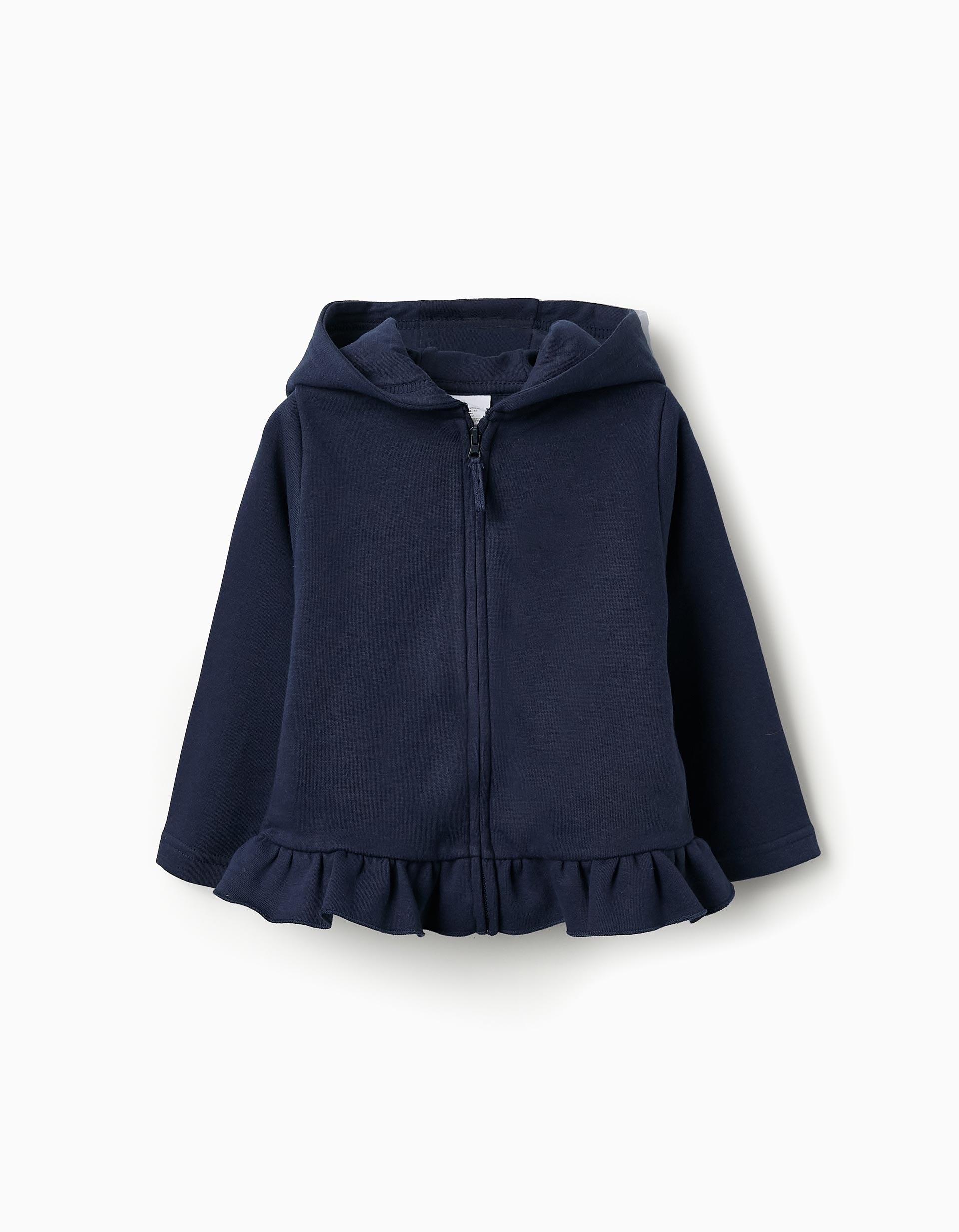 Hooded Jacket with Ruffles for Baby Girls, Dark Blue