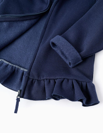 Casaco com Capuz  e Folhos para Bebé Menina, Azul Escuro