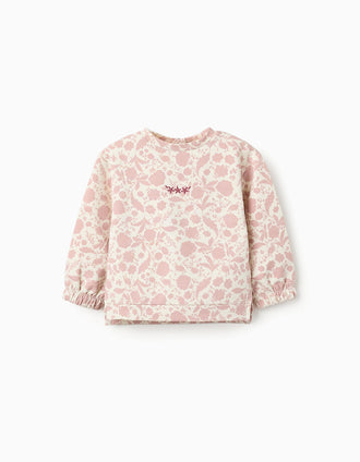 Sudadera Floral perchada para Bebé Niña, Blanco/Rosa