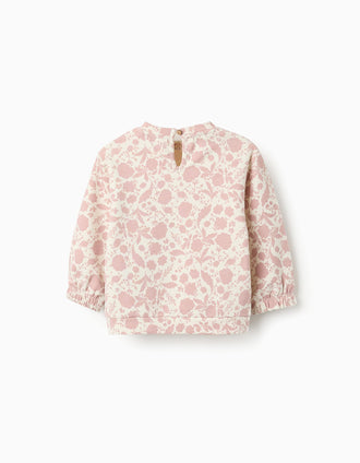 Sudadera Floral perchada para Bebé Niña, Blanco/Rosa