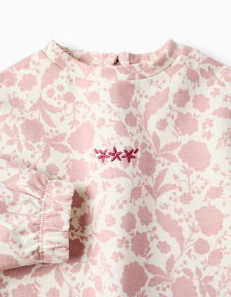 Sudadera Floral perchada para Bebé Niña, Blanco/Rosa