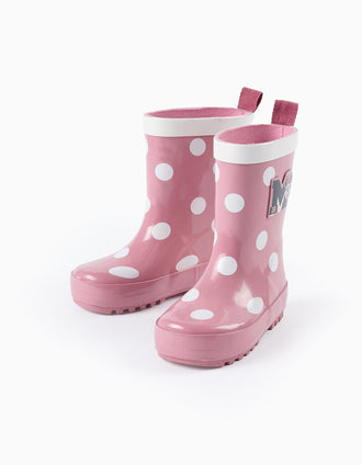 Botas de Agua de Lunares para Bebé Niña 'Minnie', Rosa/Blanco