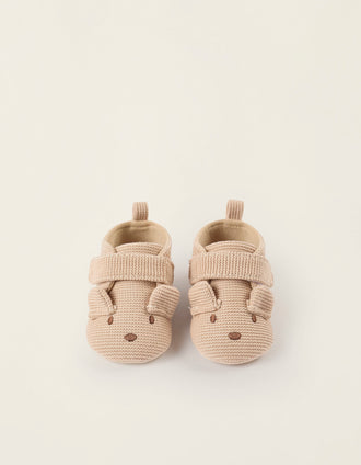 Chaussures en Tissu avec Broderies pour Nouveau-Né, Beige