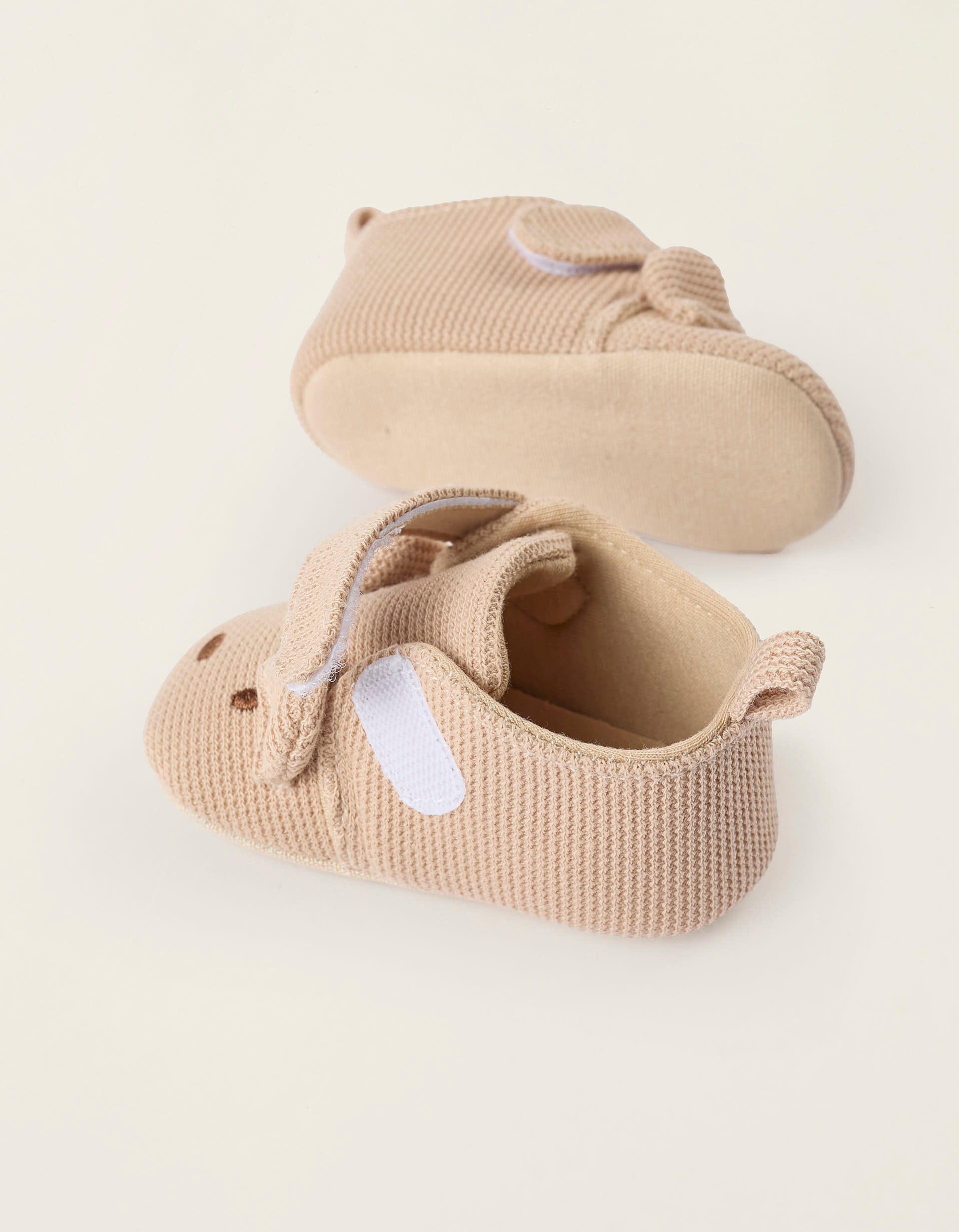 Fabric Shoes with Embroidery for Newborns, Beige