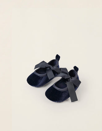 Bailarinas de Terciopelo para Recién Nacida, Azul Oscuro