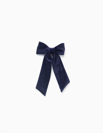 Travessão com Laço de Veludo para Bebé e Menina, Azul Escuro