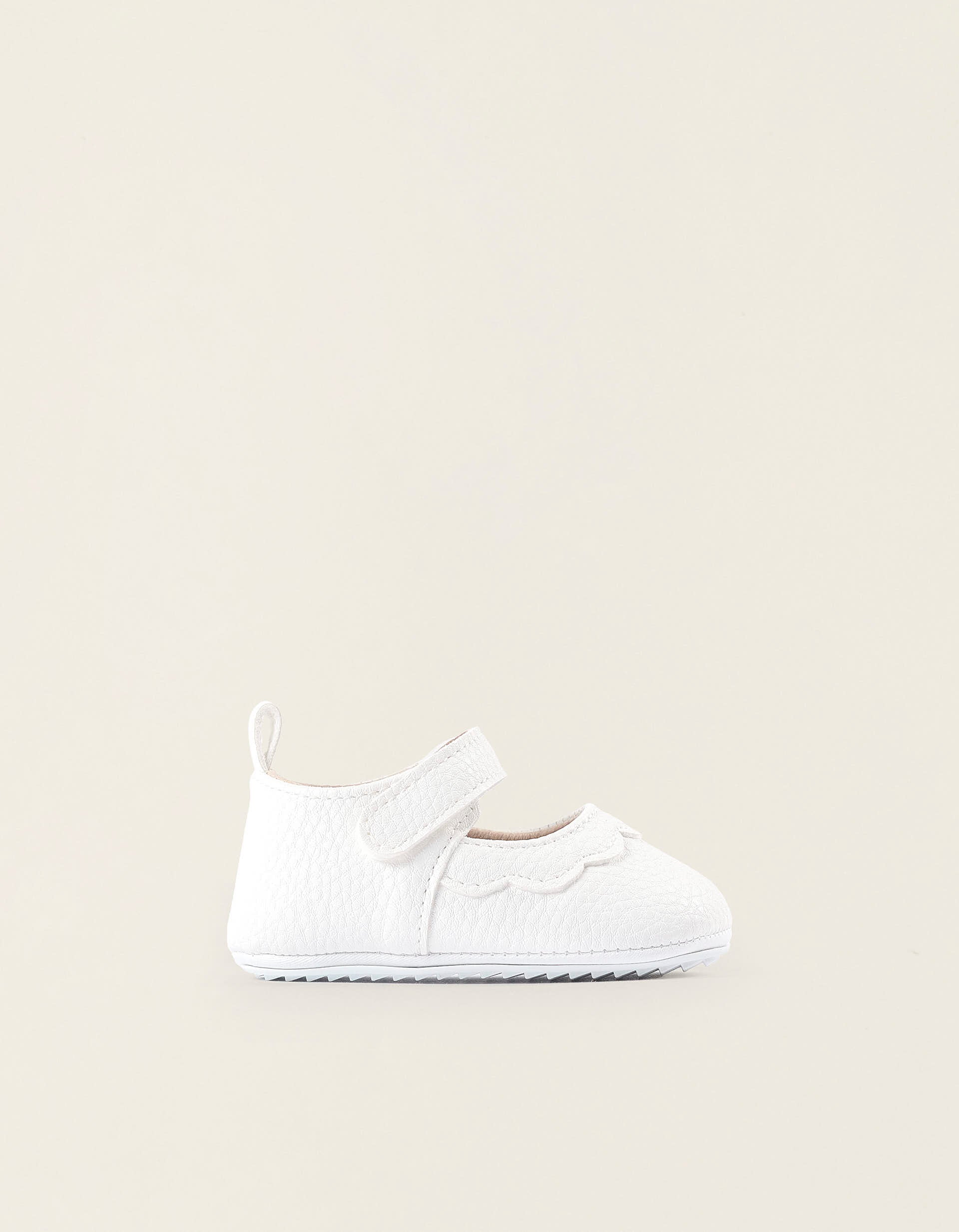 Ballerines en Cuir Synthétique pour Nouveau-née, Blanc