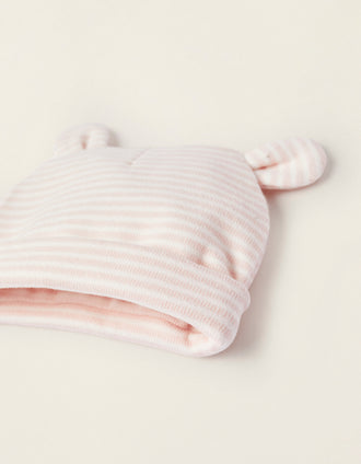 Pack 2 Gorros de Algodón para Recién Nacida, Blanco/Rosa