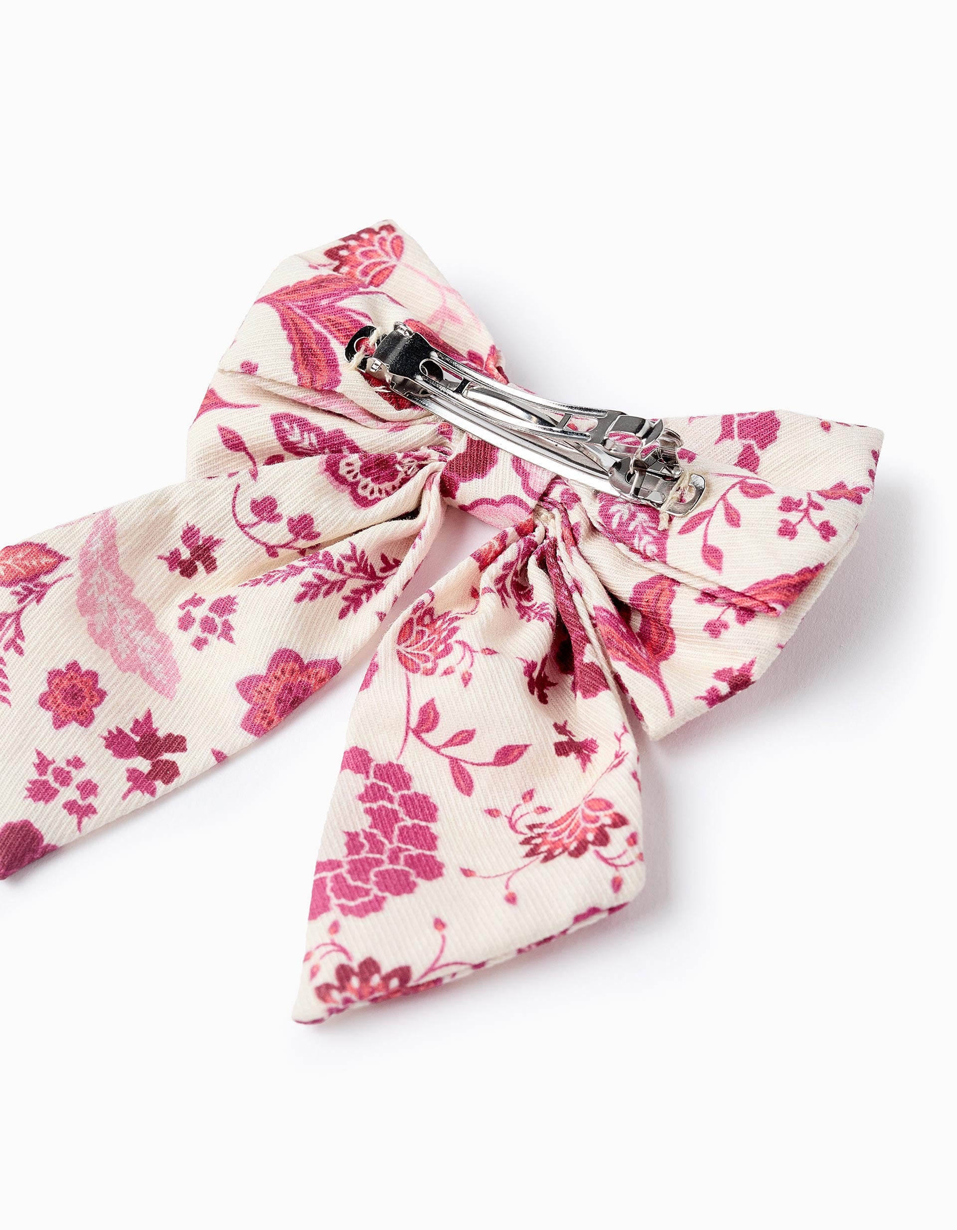 Hair Slide with Floral Bow for Baby Girls, Beige/Pink