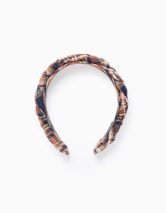 Diadema Trenzada a Cuadros para Bebé y Niña 'B&S', Naranja/Azul