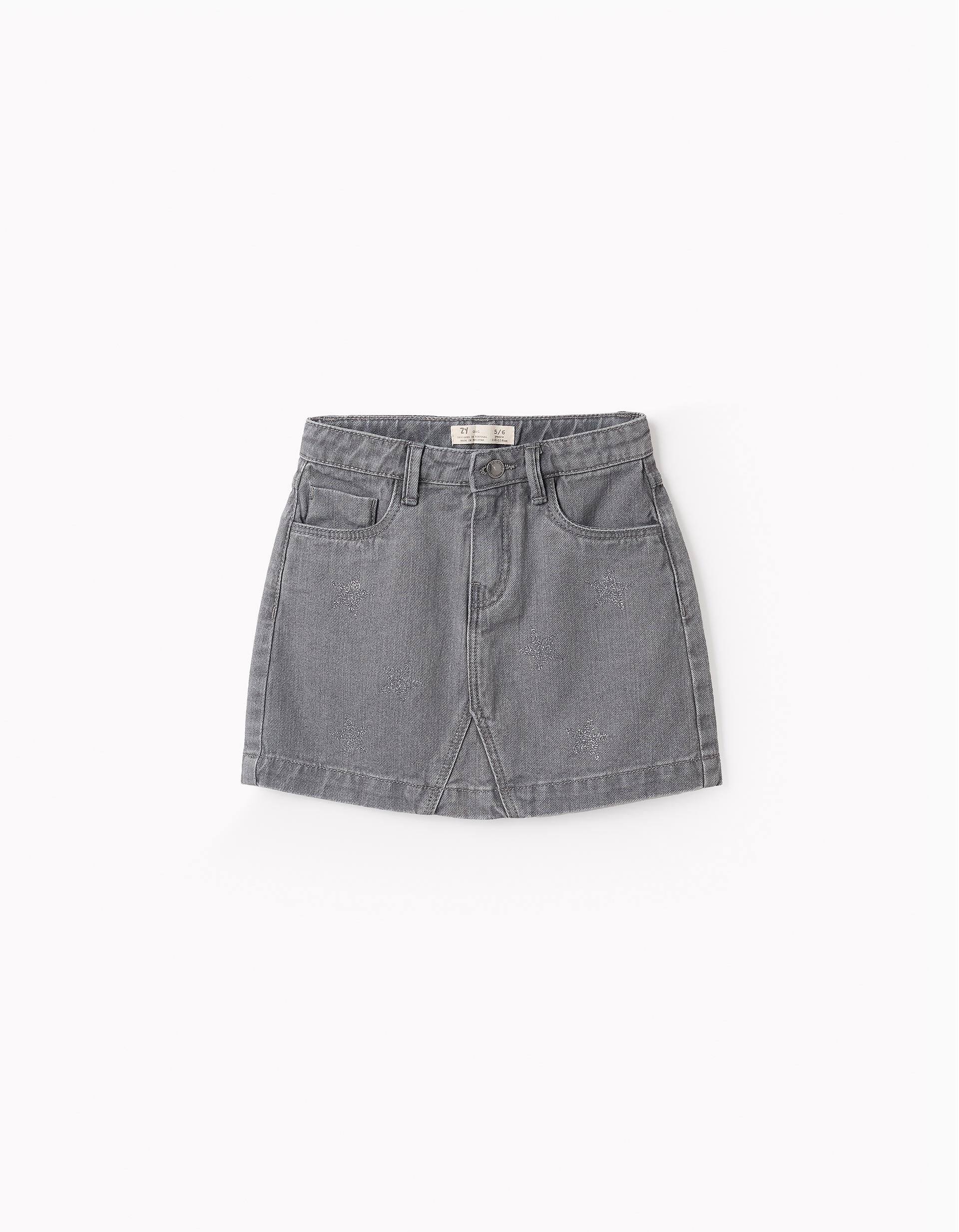 Denim Skirt with Glitter for Girls, Grey