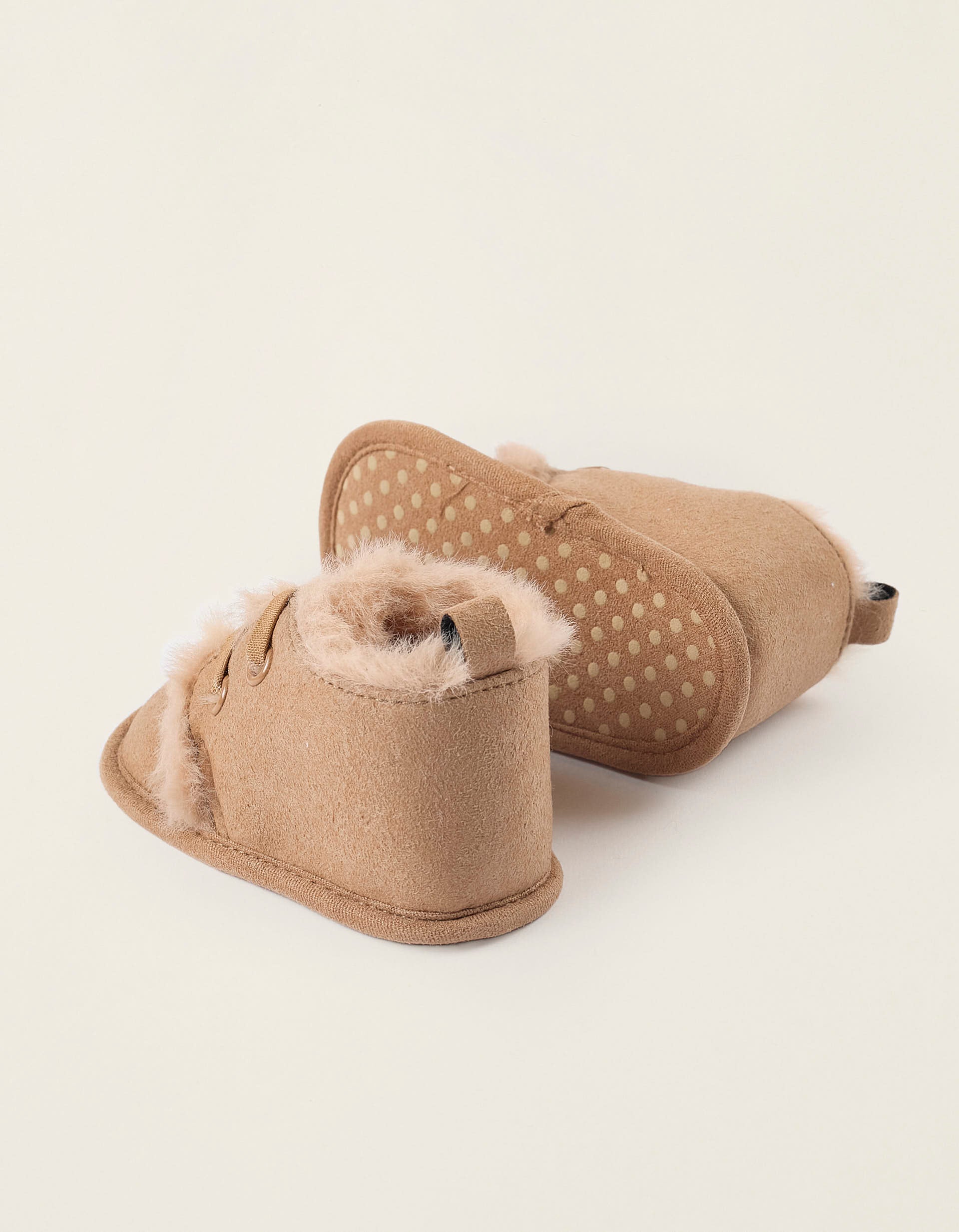 Suedette Boots with Faux Fur Lining for Newborns, Beige