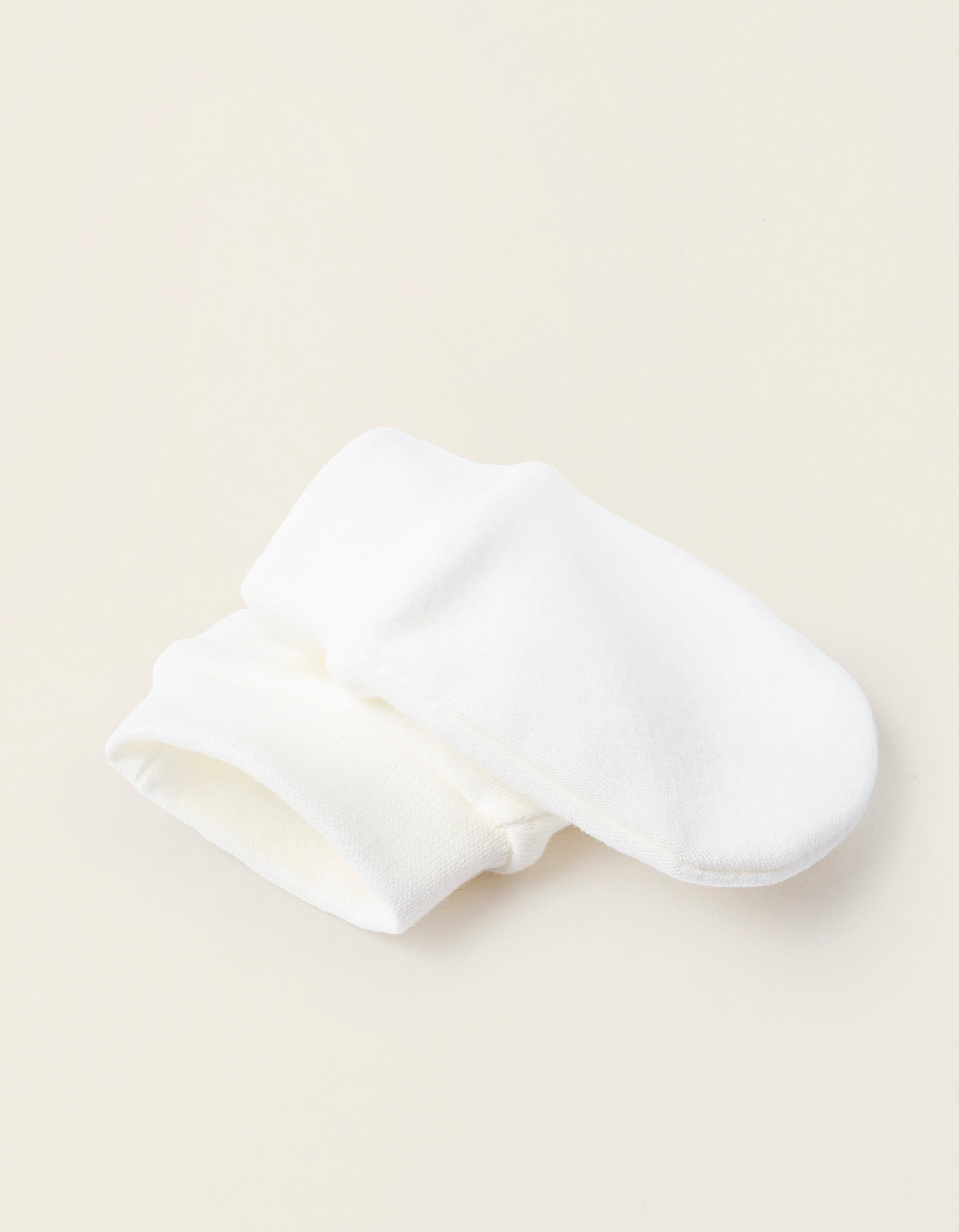 Beanie + Cotton Mittens for Newborns, White