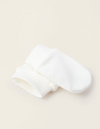 Bonnet + Moufles en Coton pour Nouveau-née, Blanc