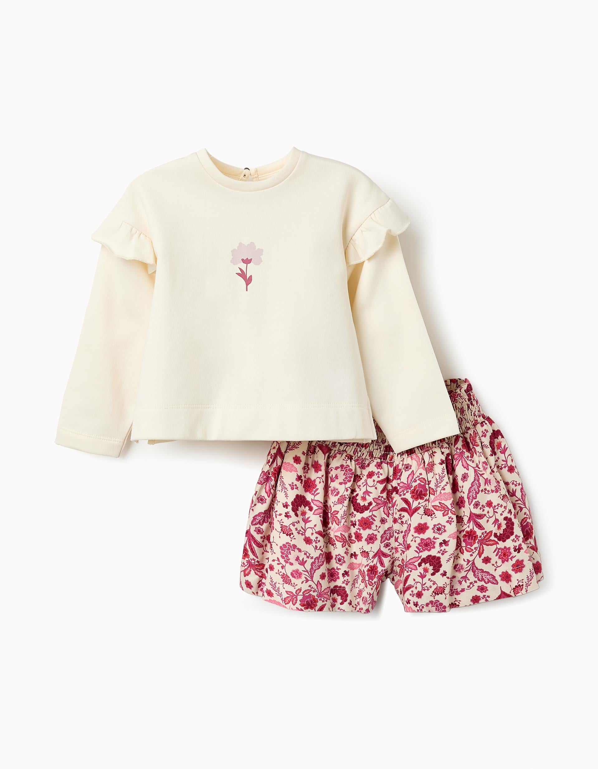 Sweatshirt + Floral Shorts for Baby Girls, White/Pink