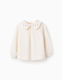 Túnica de Bambula Con flores para Bebé Niña, Blanco