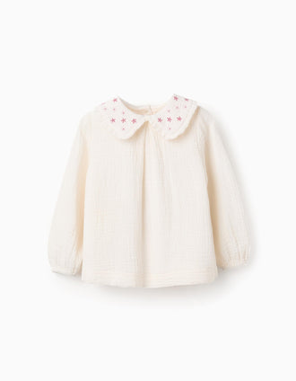 Túnica de Bambula Con flores para Bebé Niña, Blanco