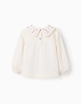 Túnica de Bambula Con flores para Bebé Niña, Blanco