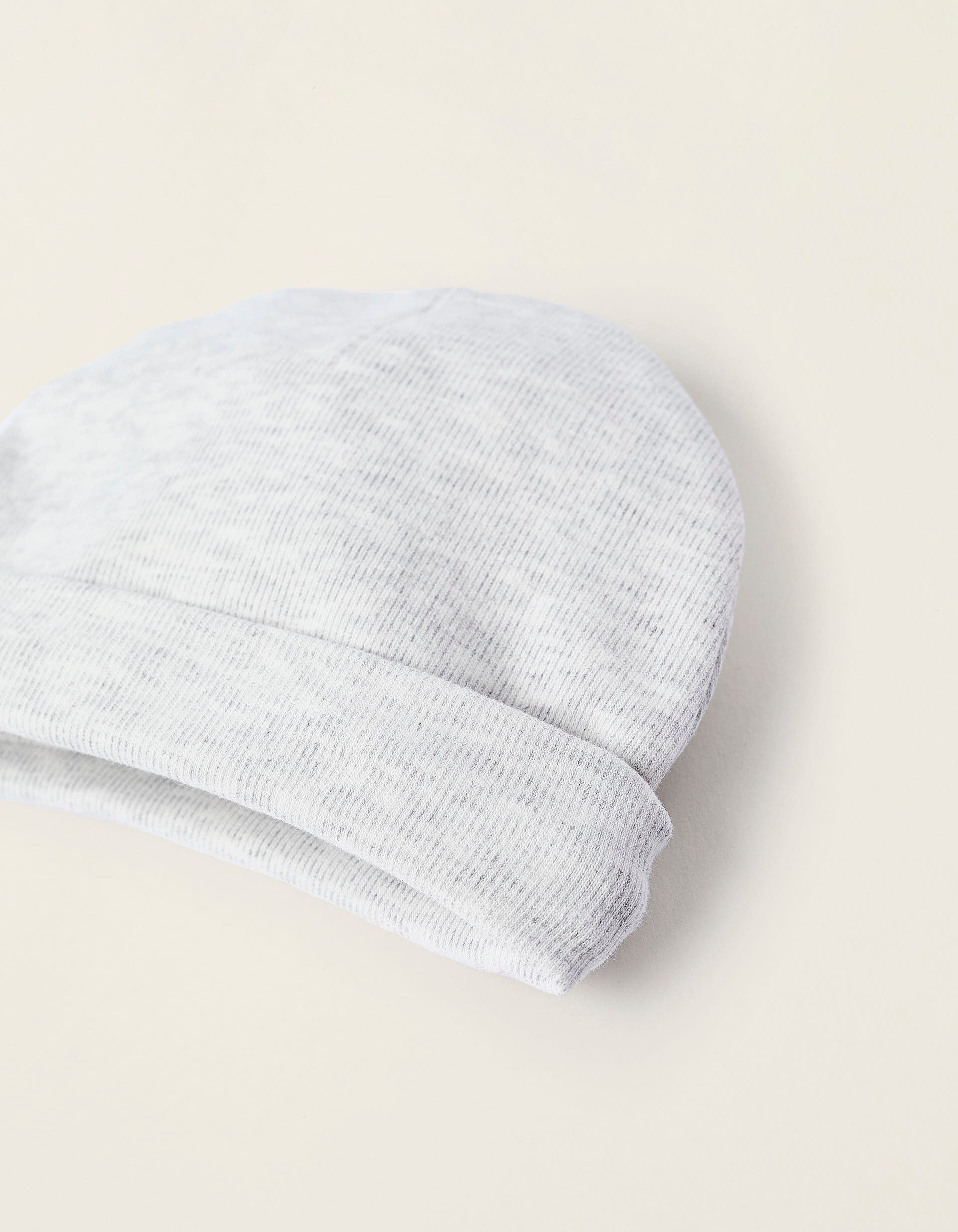 Pack of 2 Cotton Beanies for Newborns, White/Grey