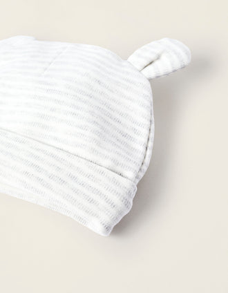 Pack 2 Bonnets en Coton pour Nouveau-né, Blanc/Gris