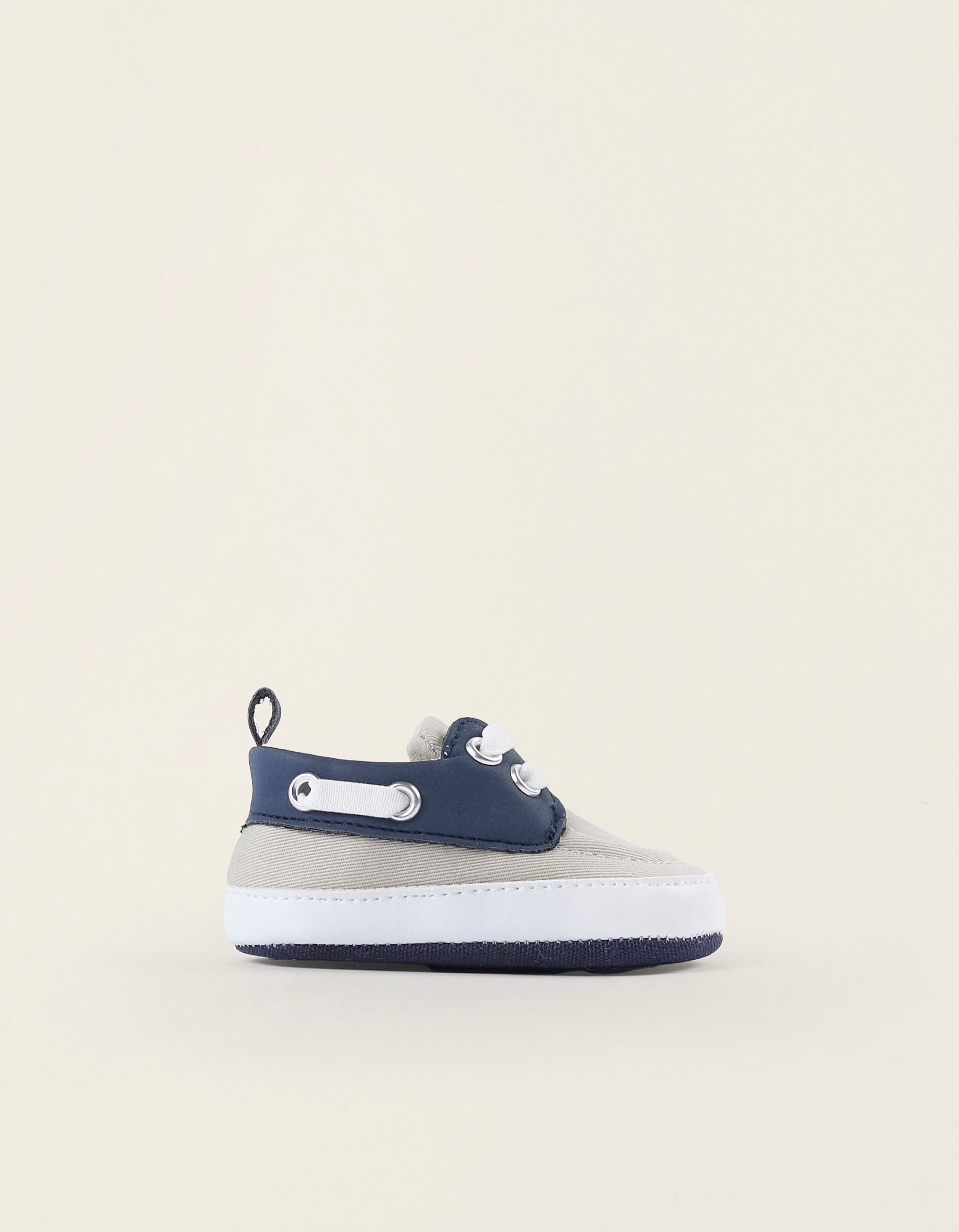 Deck Shoes for Newborn Boys, Beige/Navy Blue