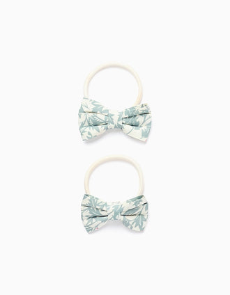 Pack 2 Elásticos con Lazo Floral para Bebé y Niña, Beige/Verde/Rosa