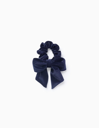Coletero Scrunchie con Lazo de Terciopelo para Bebé y Niña, Azul Oscuro