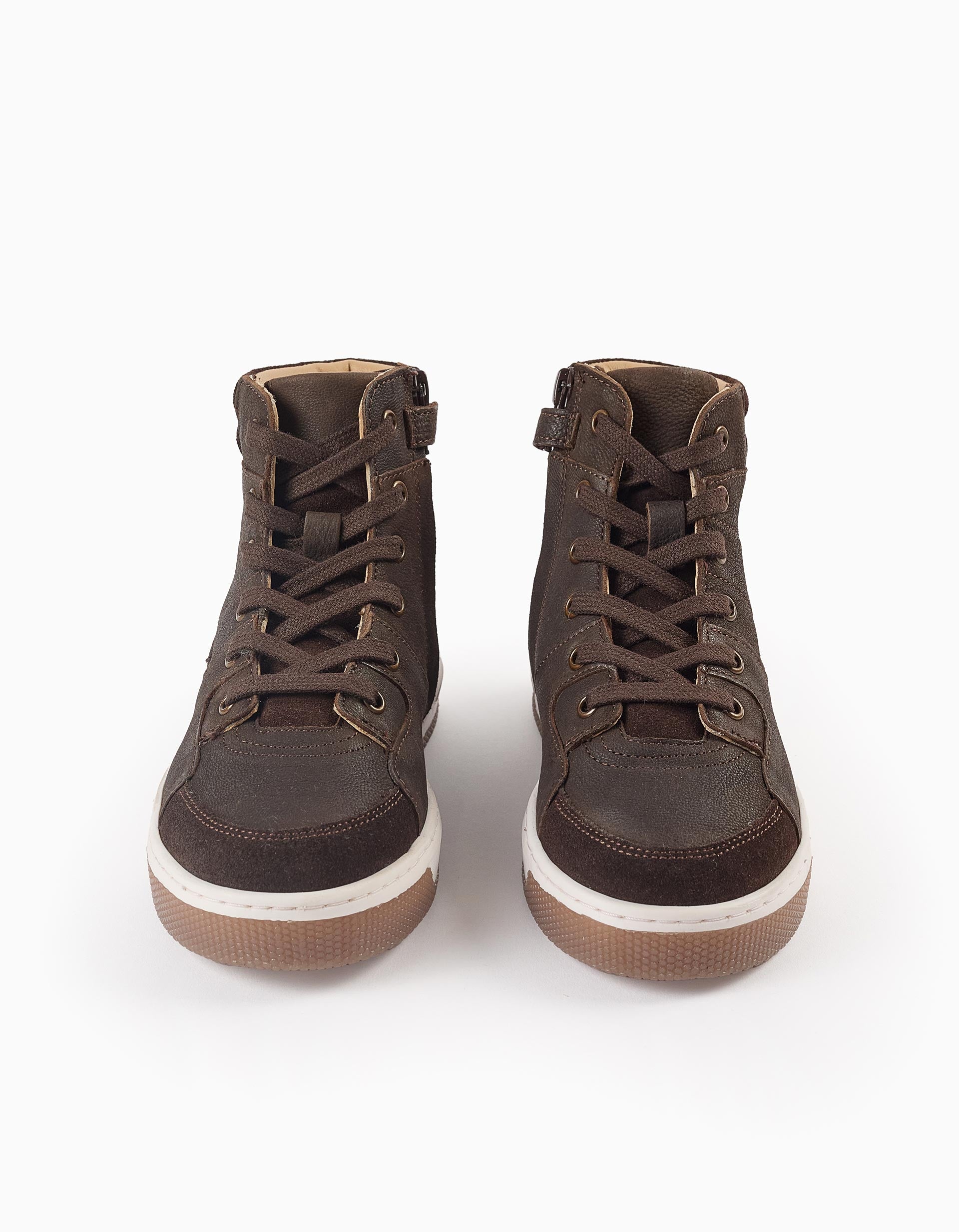 Sporty Leather Boots for Boys, Brown