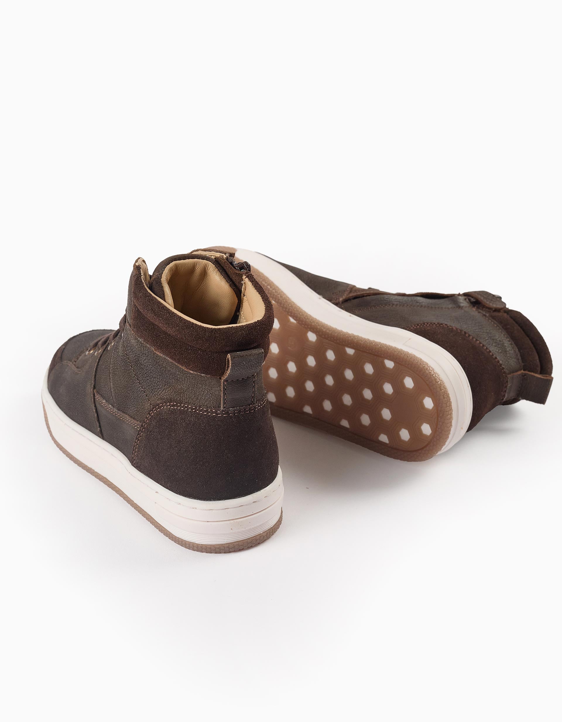 Sporty Leather Boots for Boys, Brown