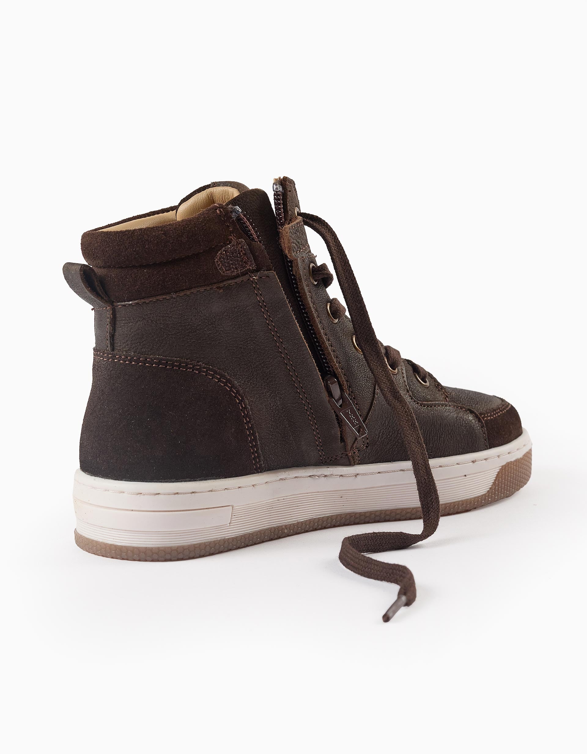 Sporty Leather Boots for Boys, Brown